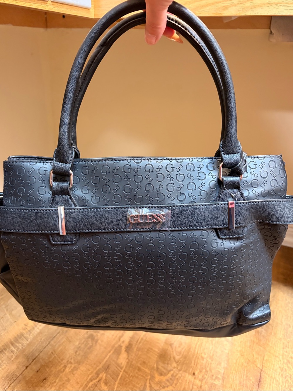 Brand New Guess Black Embossed Logo Tote Bag